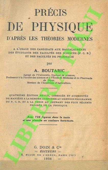 Précis de physique d'apres les théories modernes - copertina