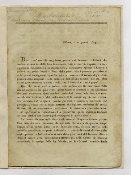Dopo trent'anni di sanguinose guerre e di funeste rivoluzioni (...) cominciava appena l'Europa a godere dei primi frutti della pace, che i perversi perturbatori della quiete impiegarono ogni lor cura ad arrestare il trionfo degli eterni principij del - copertina
