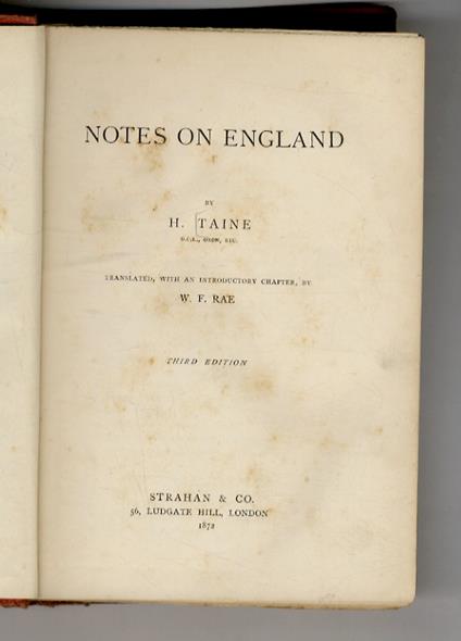 Notes on England. Translated, with an Introductory Chapter by W. F. Rae. 3rd Edition - Hippolyte Taine - copertina