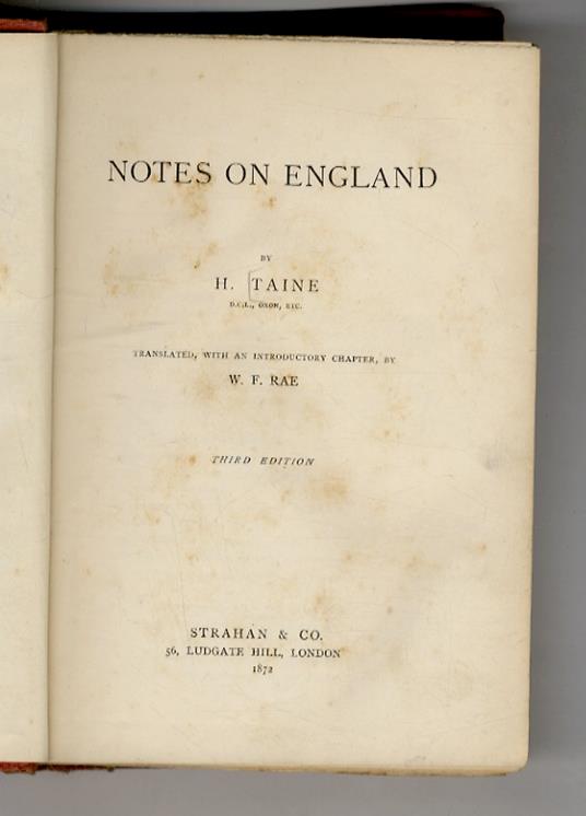 Notes on England. Translated, with an Introductory Chapter by W. F. Rae. 3rd Edition - Hippolyte Taine - copertina