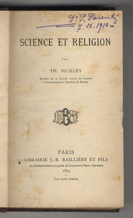 Science et Religion - Thomas Henry Huxley - copertina