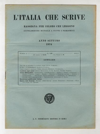 ITALIA (L') che scrive. Anno settimo. 1924. N. 1, da 3 a 12. [Manca il n. 2] - copertina