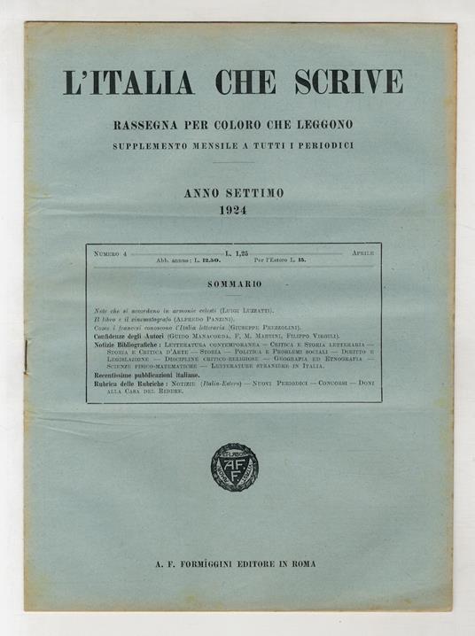 ITALIA (L') che scrive. Anno settimo. 1924. N. 1, da 3 a 12. [Manca il n. 2] - copertina
