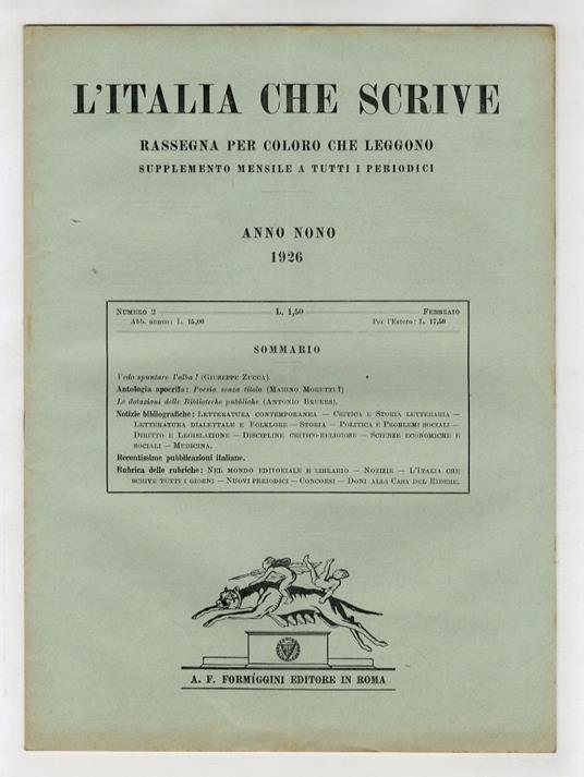 ITALIA (L') che scrive. Anno nono. 1926. N. 1 [- n. 12]. [Annata completa] - copertina