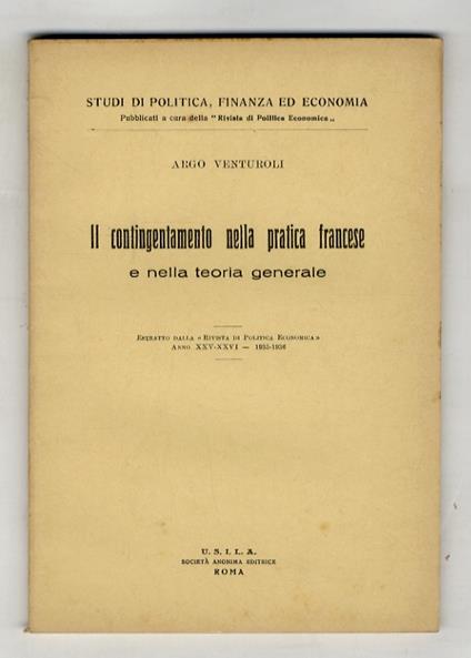 Il contingentamento nella pratica francese e nella teoria generale - copertina
