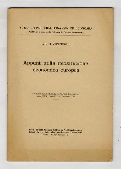 Appunti sulla ricostruzione economica europea - copertina