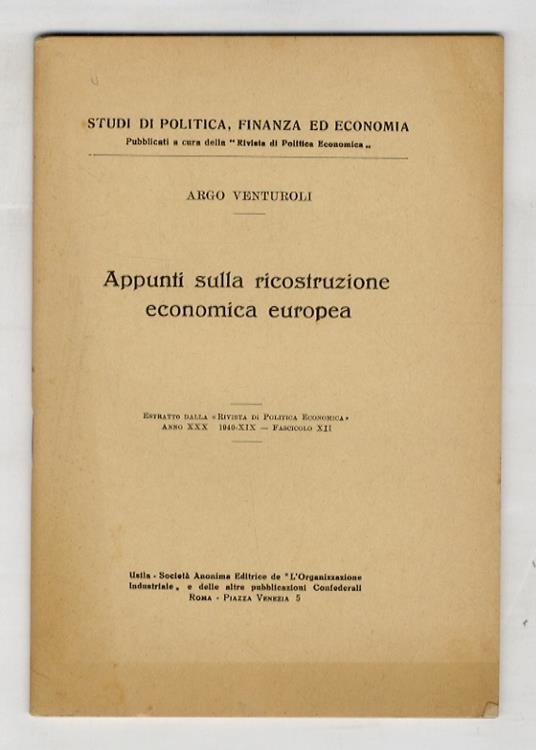 Appunti sulla ricostruzione economica europea - copertina