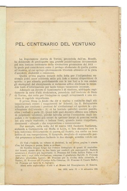 Pel centenario del ventuno - Alessandro Luzio - copertina