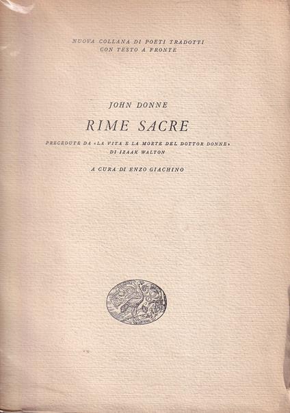 Rime Sacre Precedute Da La Vita e La Morte Del Dottor Donne Di Izaak Walton - John Donne - copertina