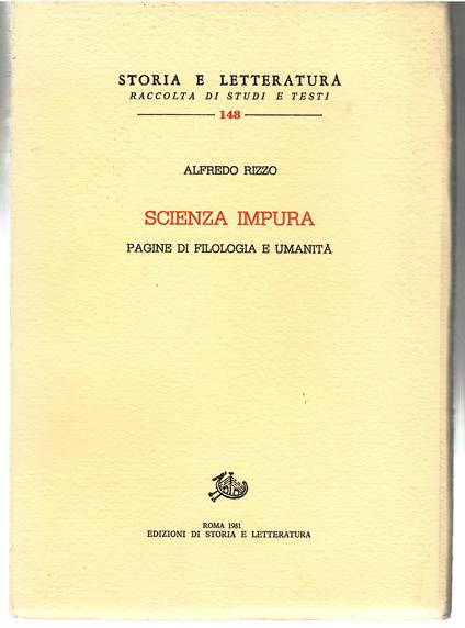 Scienza Impura Pagine Di Filologia e umanità - Alfredo Rizzo - copertina