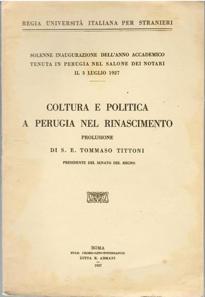 Coltura e Politica a Perugia Nel Rinascimento - Tommaso Tittoni - copertina