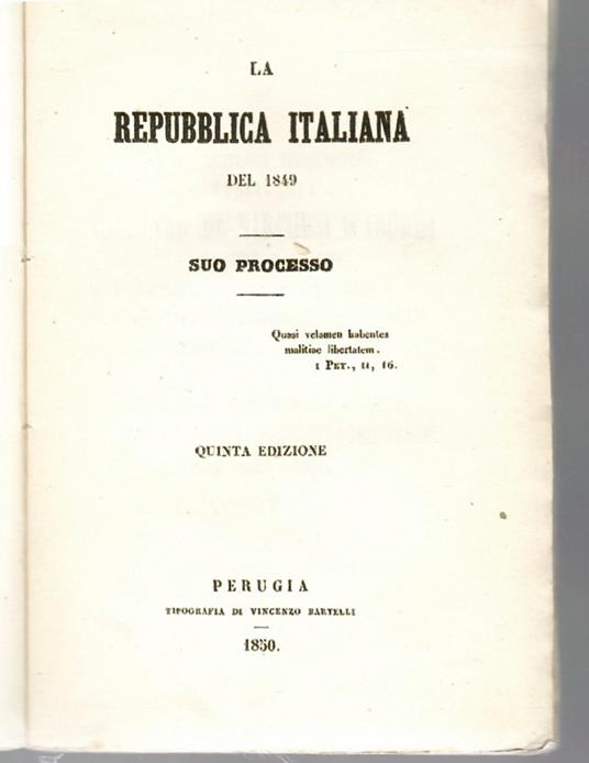 La Repubblica Italiana Del 1849 Suo Processo - Luigi Vittori - copertina