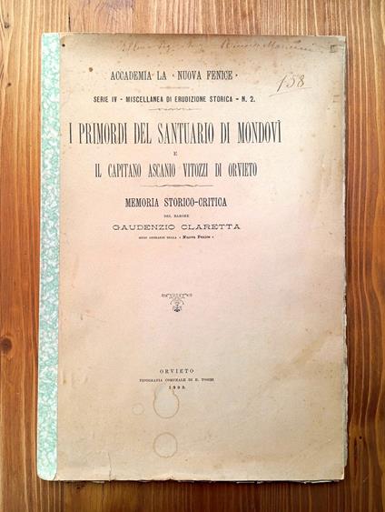 I Primordi del Santuario di Mondovì e il Capitano Ascanio Vitozzi di Orvieto - Gaudenzio Claretta - copertina