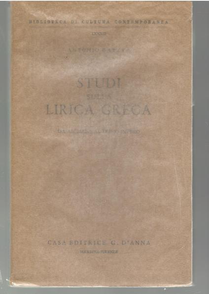 Studi Sula Lirica Greca Da Alcmane al Primo Impero - copertina