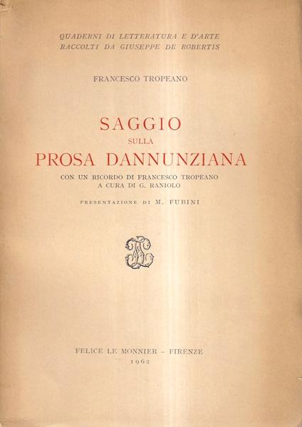 Saggio Sulla Prosa Dannunziana - Francesco Tropeano - copertina