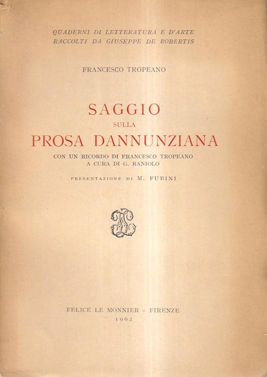 Saggio Sulla Prosa Dannunziana - Francesco Tropeano - copertina