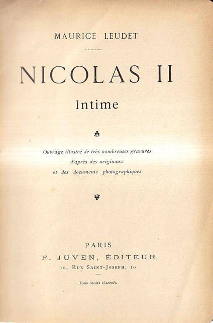 Nicolas II Intime - copertina