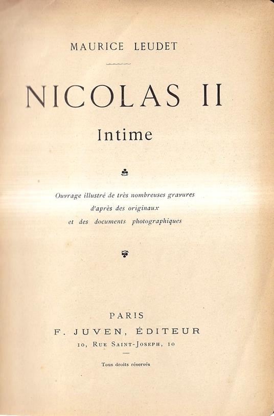 Nicolas II Intime - copertina