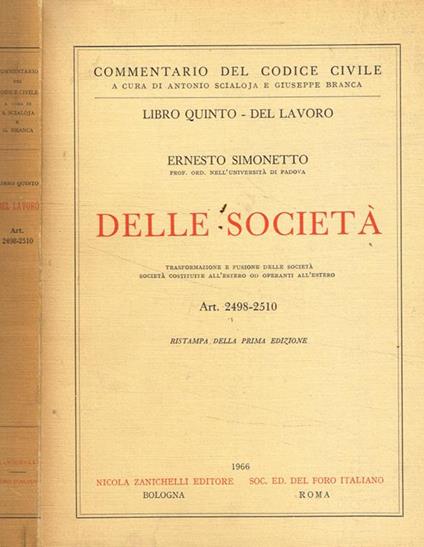 Libro quinto del lavoro. Delle società - Ernesto Simonetto - copertina
