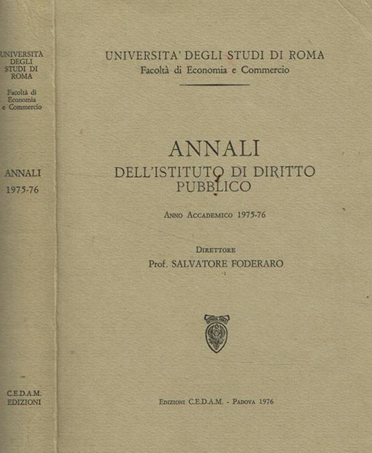Annali dell'Istituto di diritto pubblico anno accademico 1975-76 - Salvatore Foderaro - copertina
