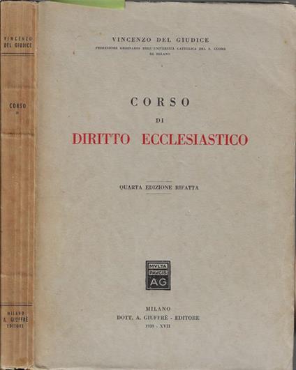 Corso di diritto ecclesiastico - Vincenzo Del Giudice - copertina