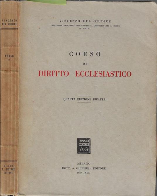 Corso di diritto ecclesiastico - Vincenzo Del Giudice - copertina