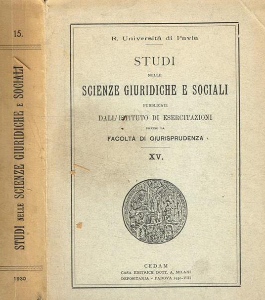 Studi nelle scienze giuridiche e sociali XV - copertina