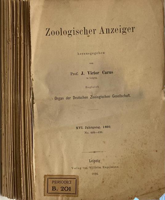 Zoologischer Anzeiger - copertina