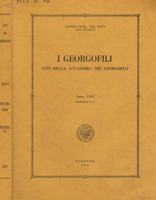 I  georgofili atti della accademia dei georgofili anno 1989 dispensa I/II - copertina