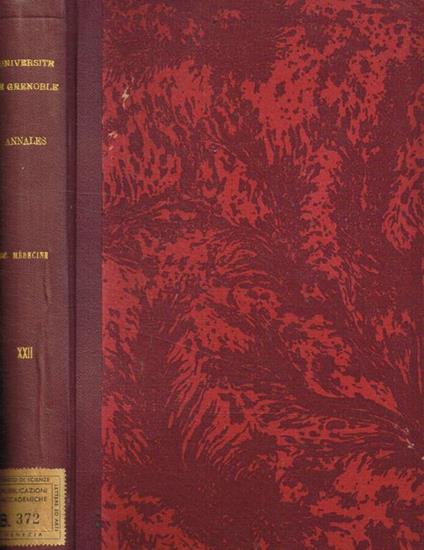 Annales de l'université de Grenoble nouvelle serie, section sciences-medecine, anno 1946 - copertina