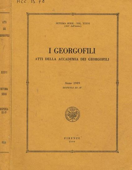 I  georgofili atti della accademia dei georgofili anno 1989 dispensa III-IV - copertina