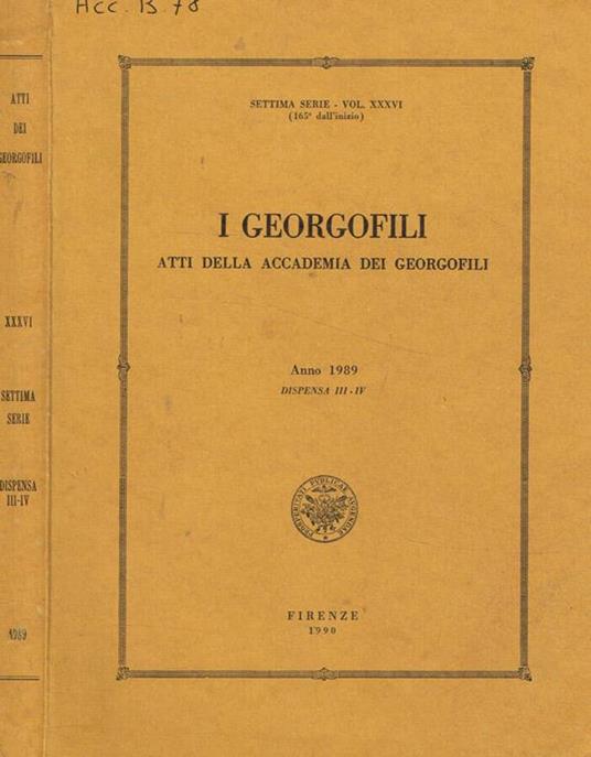 I  georgofili atti della accademia dei georgofili anno 1989 dispensa III-IV - copertina