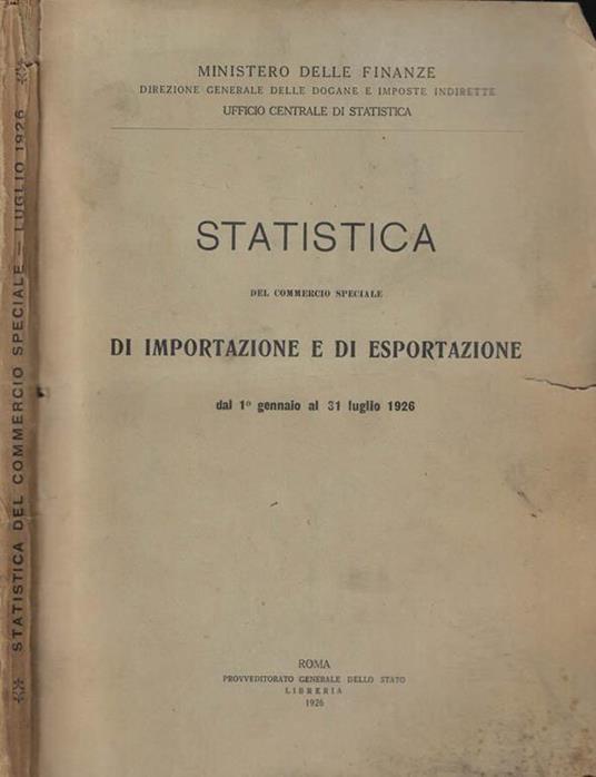 Statistica del commercio speciale di importazione e di esportazione Anno 1926 Luglio - copertina