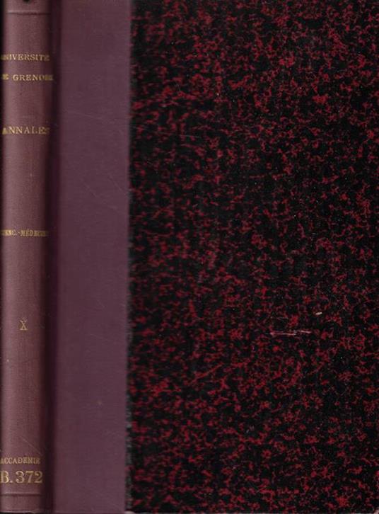 Annales de L'Université de Grenoble- Section Sciences-Medecine Tome X Anno 1933 - copertina