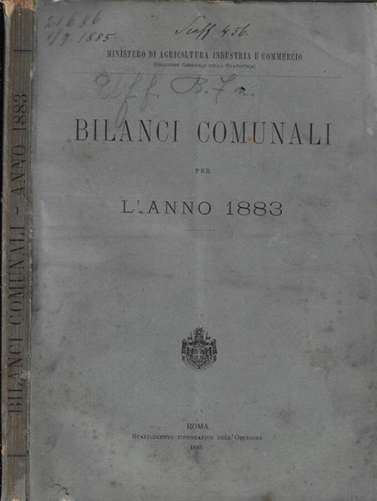 Bilanci comunali per l'anno 1883 - copertina