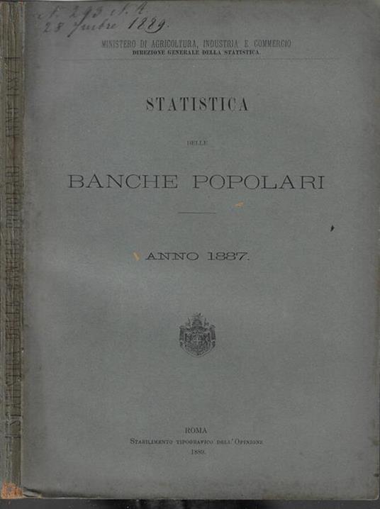 Statistica delle banche popolari anno 1887 - copertina