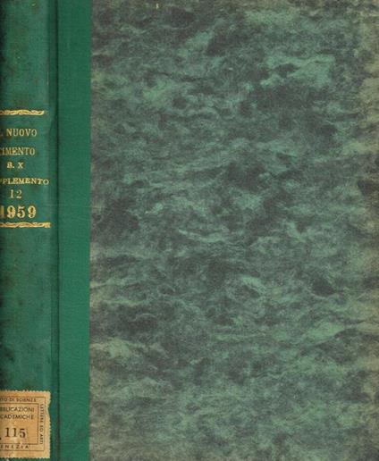 Supplemento al vol.XII, serie X del nuovo cimento a cura della società italiana di fisica, II trimestre 1959 - copertina