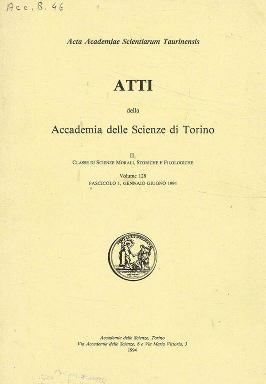 Atti della Accademia delle scienze di Torino. II Classe di scienze morali, storiche e filologiche - copertina
