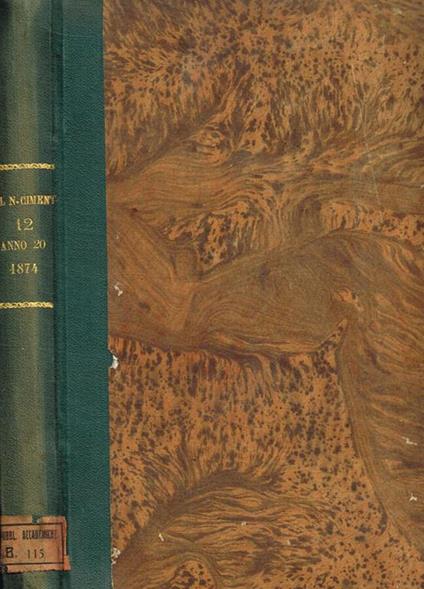 Il  nuovo cimento. Giornale di fisica, fisica matematica, chimica e storia naturale. Serie 2, tomo XII, 1874 - copertina