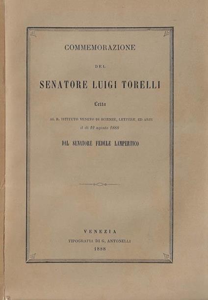 Commemorazione del Senatore Luigi Torelli - copertina
