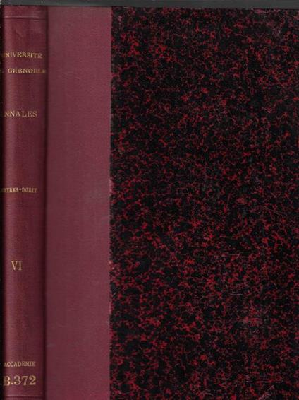 Annales de l'universite de Grenoble section lettres droit tome VI 1929 - copertina