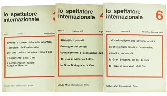 Lo Spettatore Internazionale. Bimestrale Di Politica Estera. Anno I N. 3, 4/5, 6 - copertina