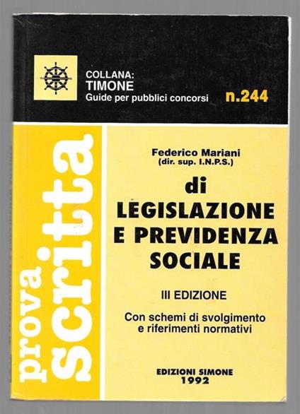 Prova scritta di legislazione e previdenza sociale - Federico Mariani - copertina
