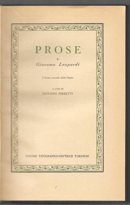 Prose - Giacomo Leopardi - copertina