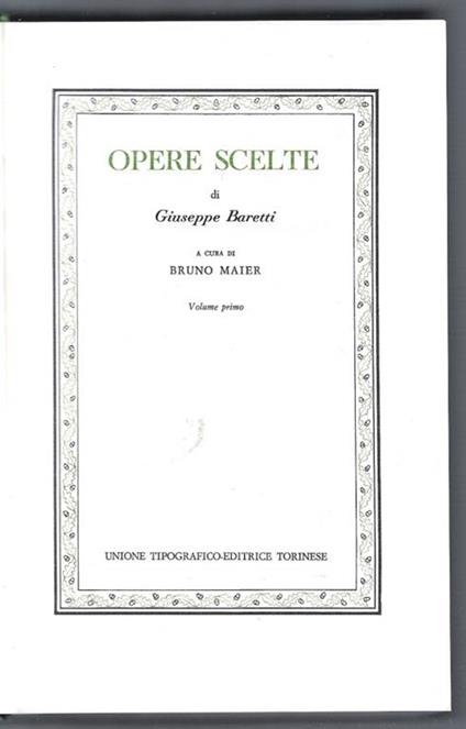 Opere scelte - Giuseppe Baretti - copertina