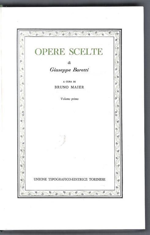 Opere scelte - Giuseppe Baretti - copertina