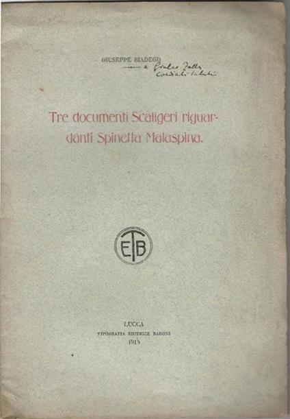 Tre documenti Scaligeri riguardanti Spinetta Malaspina - copertina