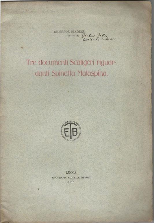 Tre documenti Scaligeri riguardanti Spinetta Malaspina - copertina