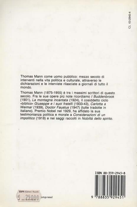 Conversazioni 1909-1955. A cura di Volkmar Hansen e Gert Heine. Cura dell'edizione italiana, prefazione e traduzione di Saverio Vertone - Thomas Mann - 2