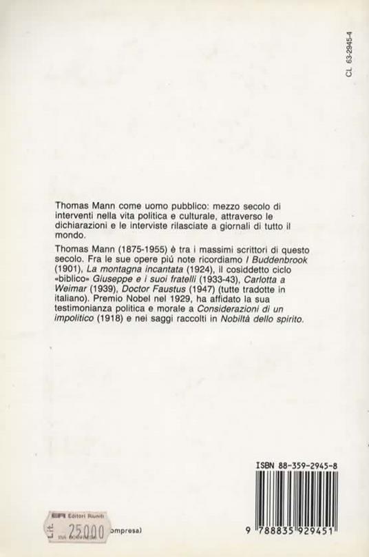 Conversazioni 1909-1955. A cura di Volkmar Hansen e Gert Heine. Cura dell'edizione italiana, prefazione e traduzione di Saverio Vertone - Thomas Mann - 2